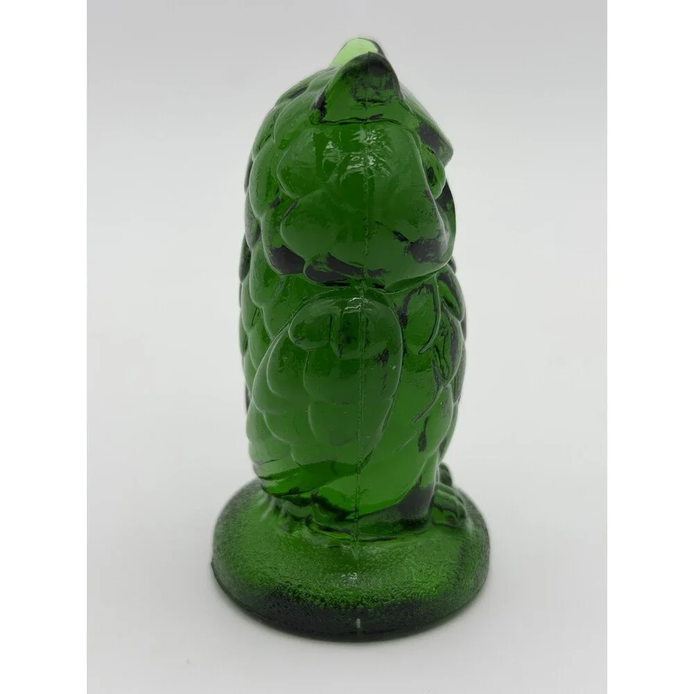 Mosser Art Glass Green Emerald Owl Figurine 3.5”H Etched Vintage Rare